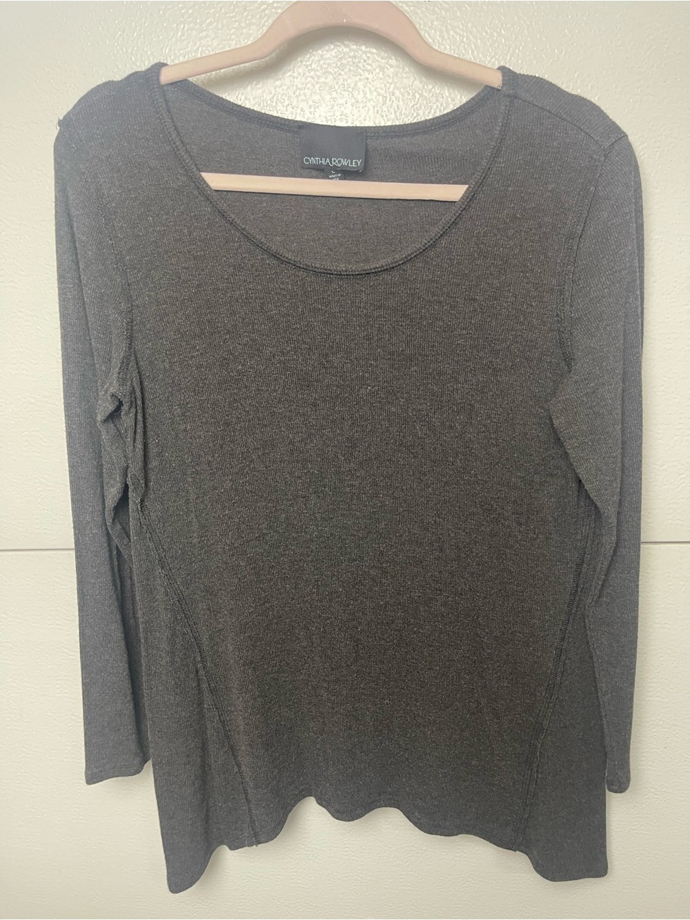 Cynthia Rowley Charcoal Gray Long Sleeve Scoop Neck Top
